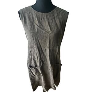 FLAX-Style Sleeveless Linen Shift Dress w/ Patch Pockets Size S